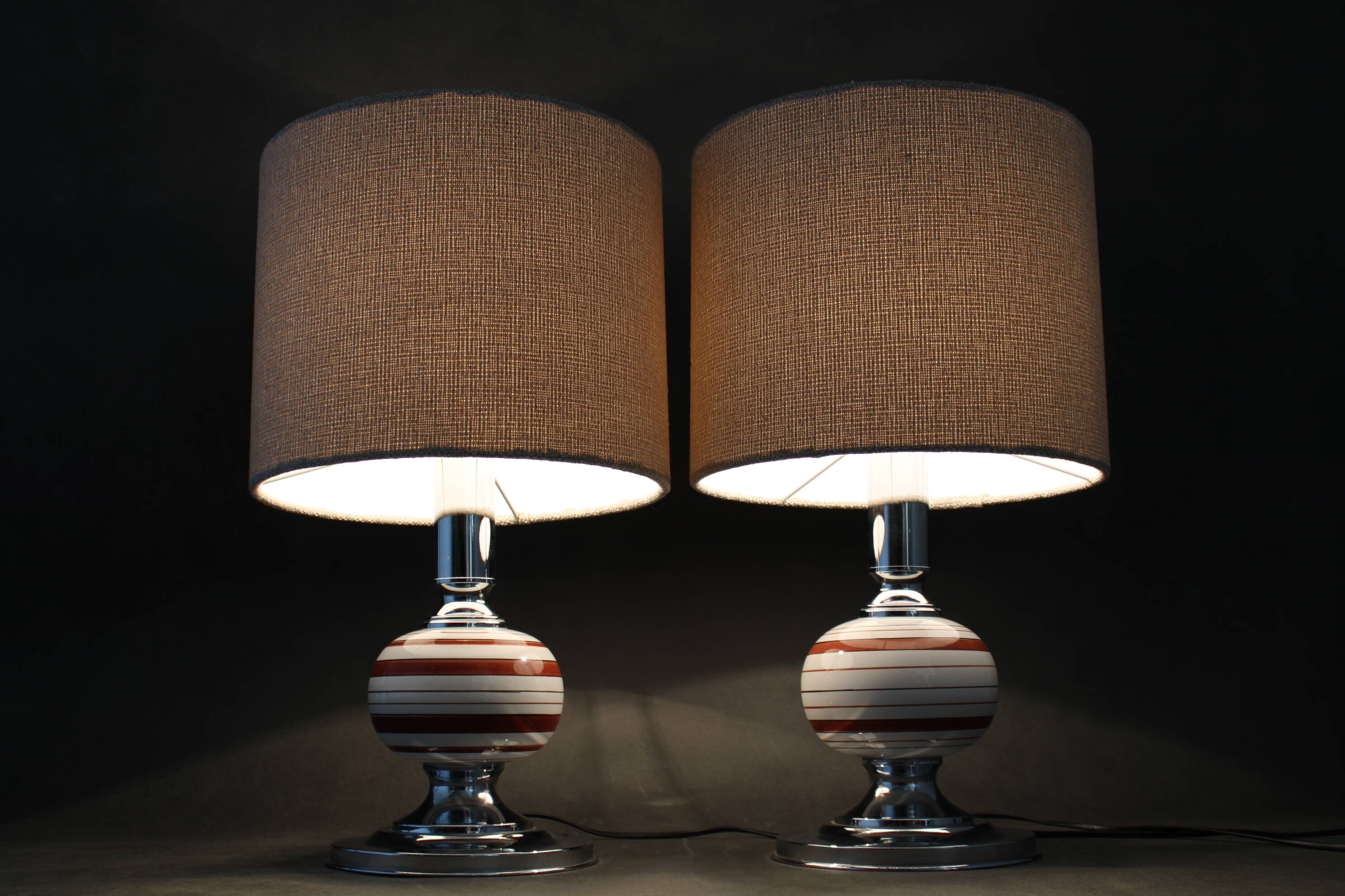 1970s Pair Of Table Lamps With New Fabric Shade, Italy