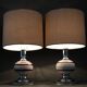 Paire de lampes de table en métal chromé, céramique et tissu, Italie années 1970