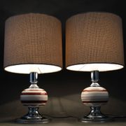 1970s Pair Of Table Lamps With New Fabric Shade, Italy
