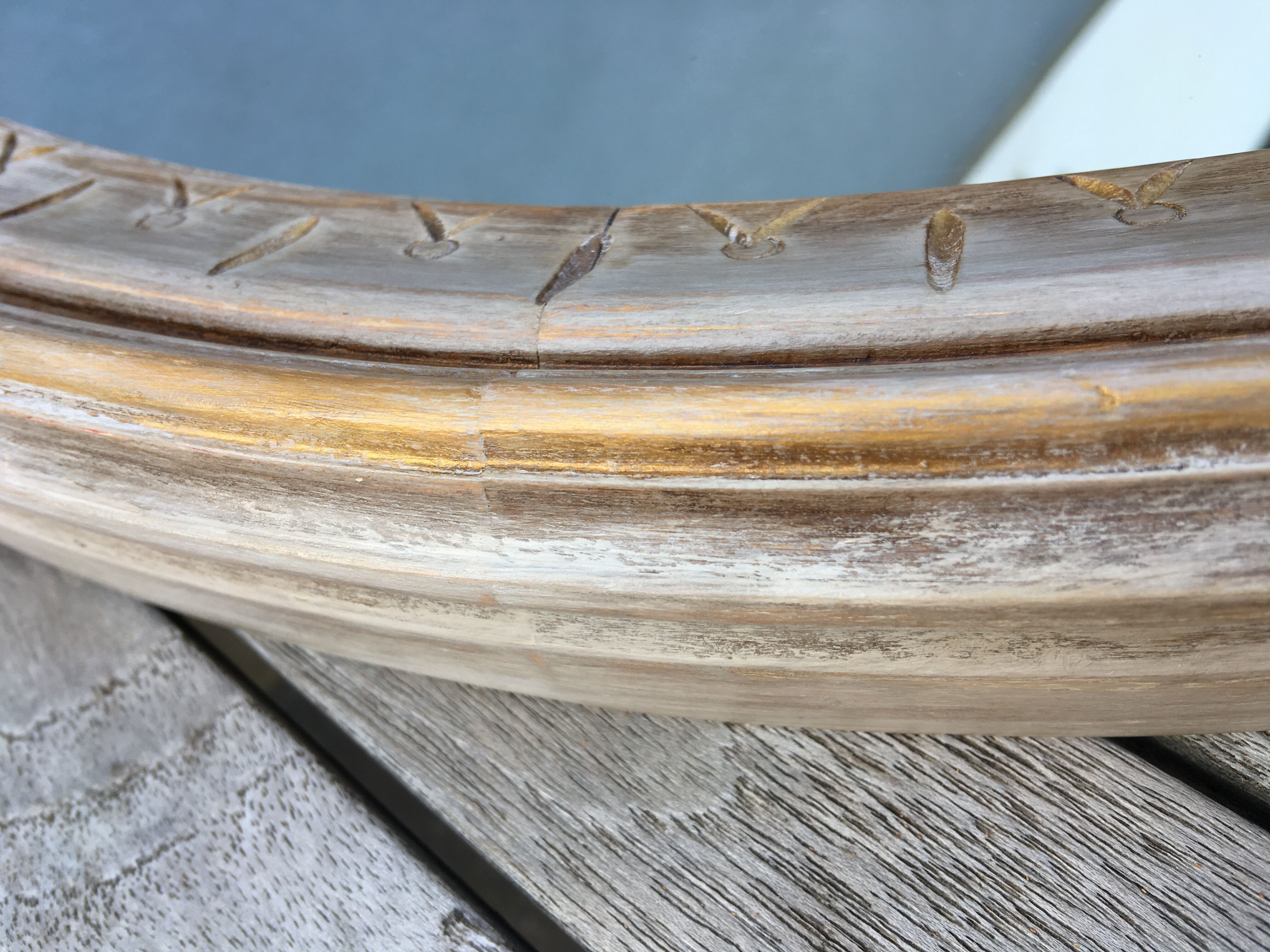 Large round mirror frame patinated wood 70 cm