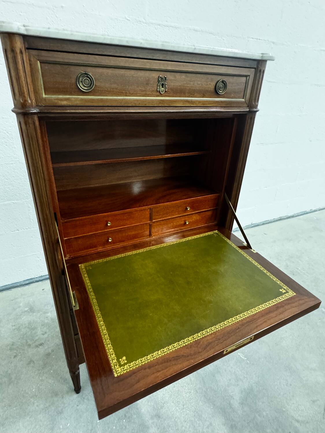 Louis XVI style secretary with marble top