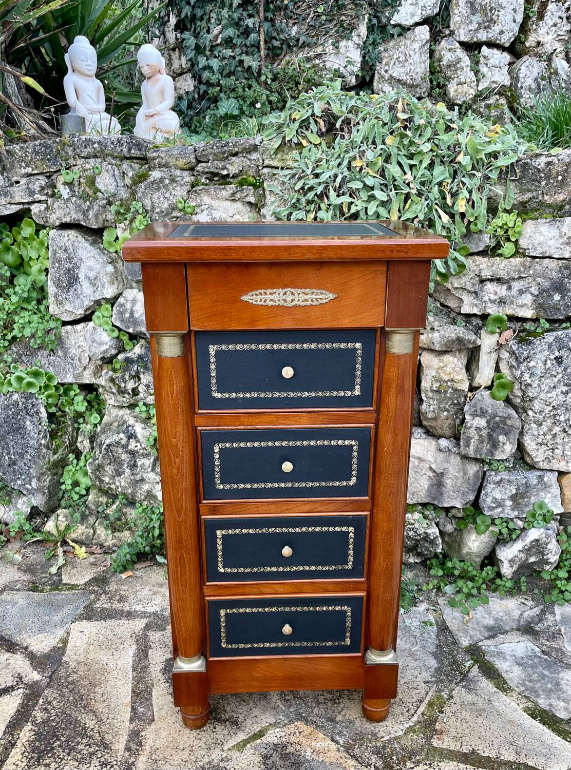 Small empire style solid mahogany writing chest of drawers