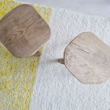 Pair of solid wood tripod stools - brutalist