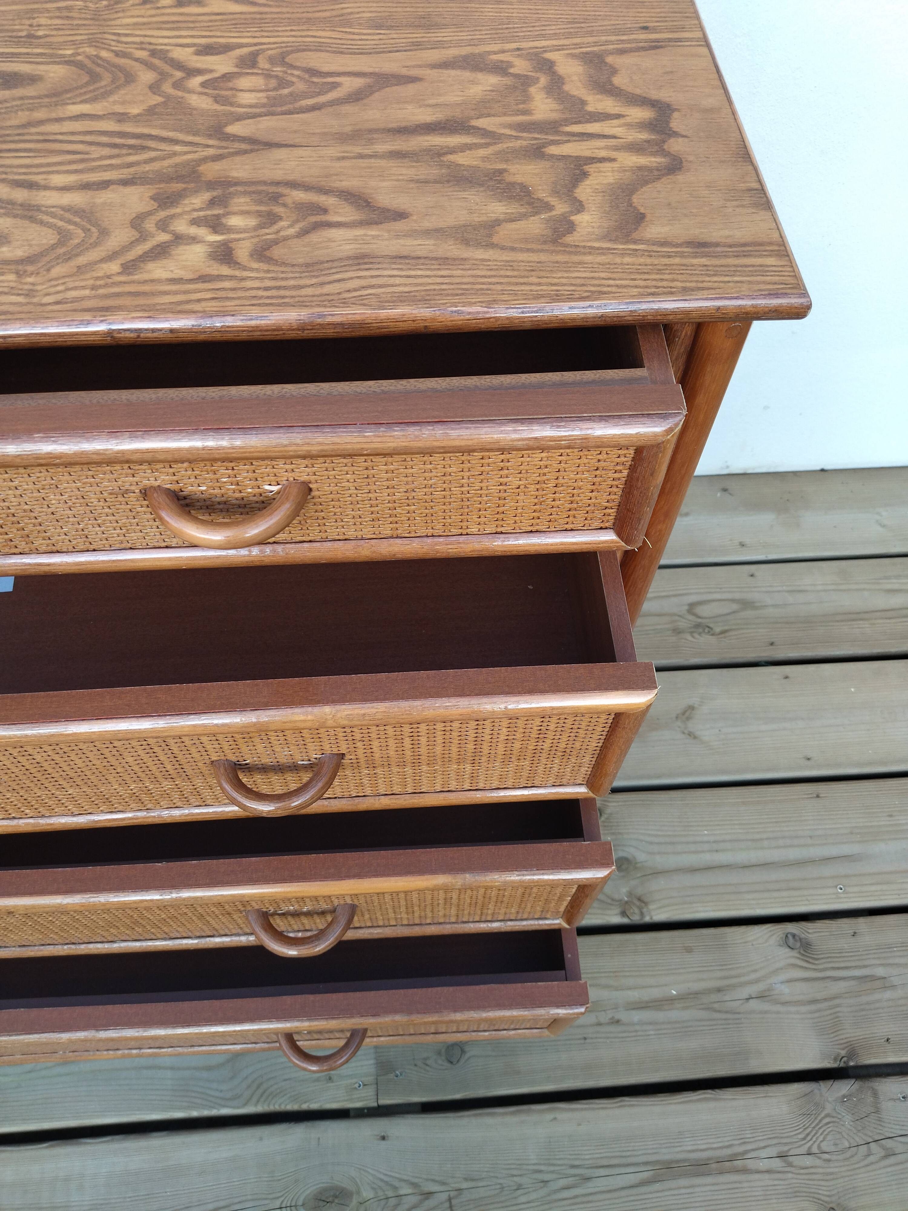 Vintage bamboo and raffia chest of drawers