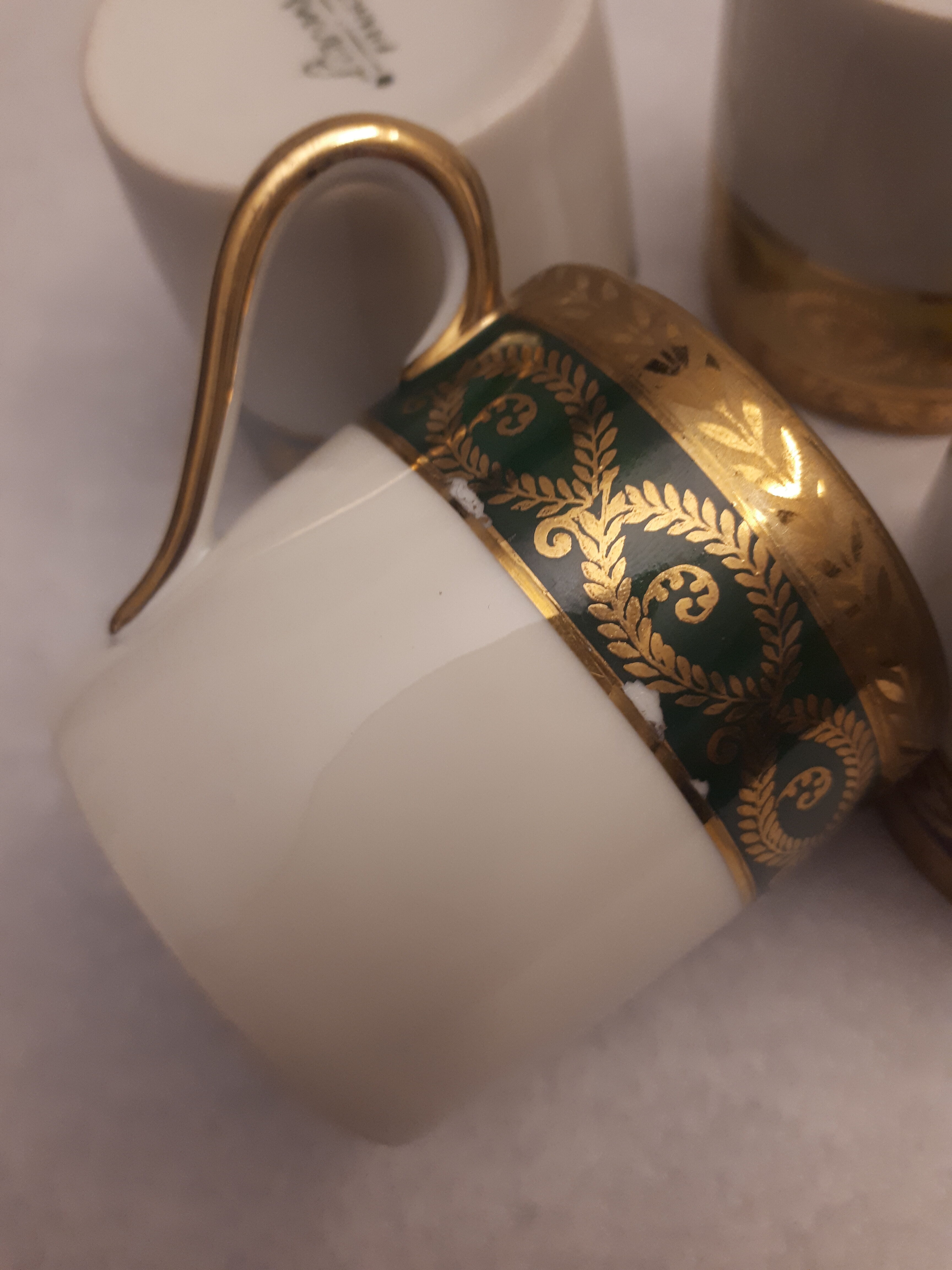 6 cups coffee mocha porcelain limoges Empire style golden frieze