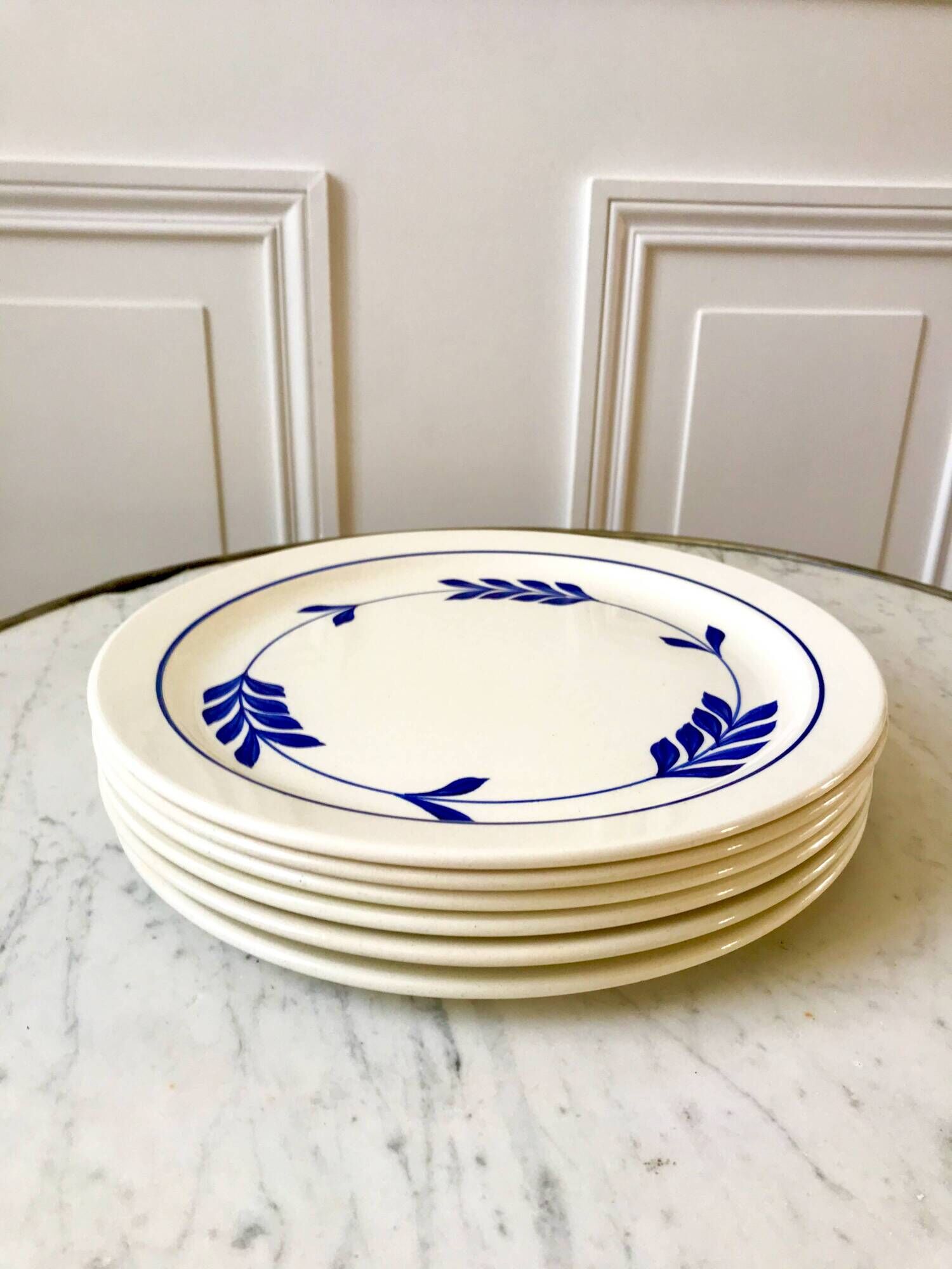 set of 6 flat plates in Terre de Fer Salins Jenny model early 20th century