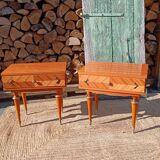 Pair of cherry wood marquetry bedside tables