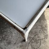 White Enameled Steel Top & Cast-Aluminum Knoll Outdoor Table — 1960s Modernist First Edition