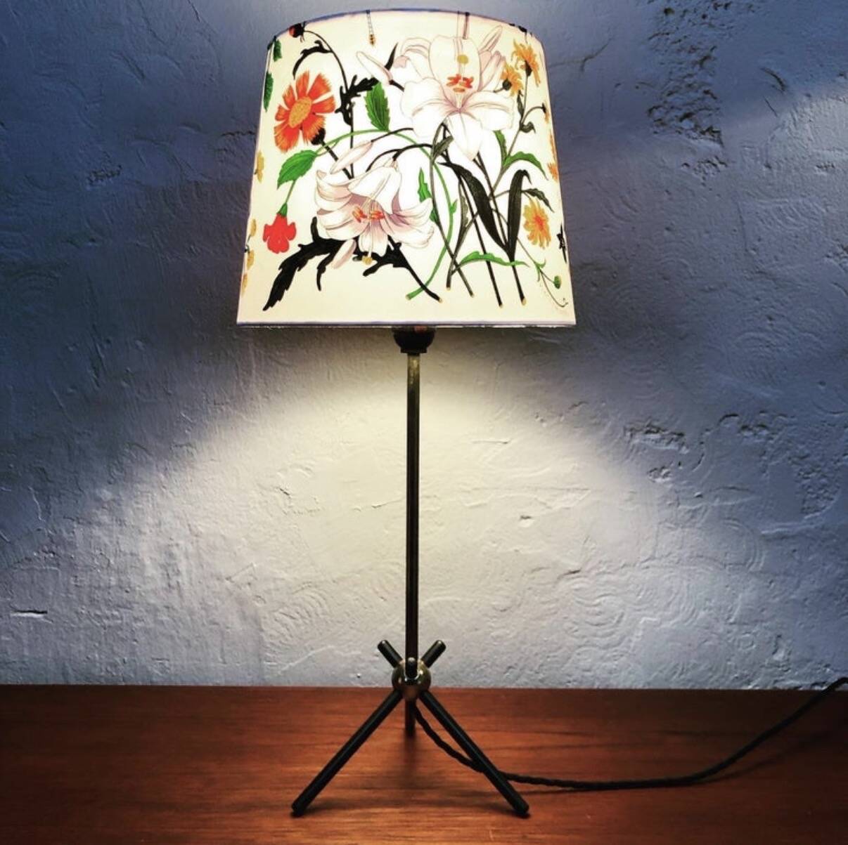 Mid-Century Modern Table Lamp in Brass with Vintage Gucci Shade