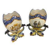 Pair of "Egg" vases with marine chimeras Henriot Quimper