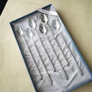Box of 6 ice cream spoons, mazagran in silver metal "Russian style"