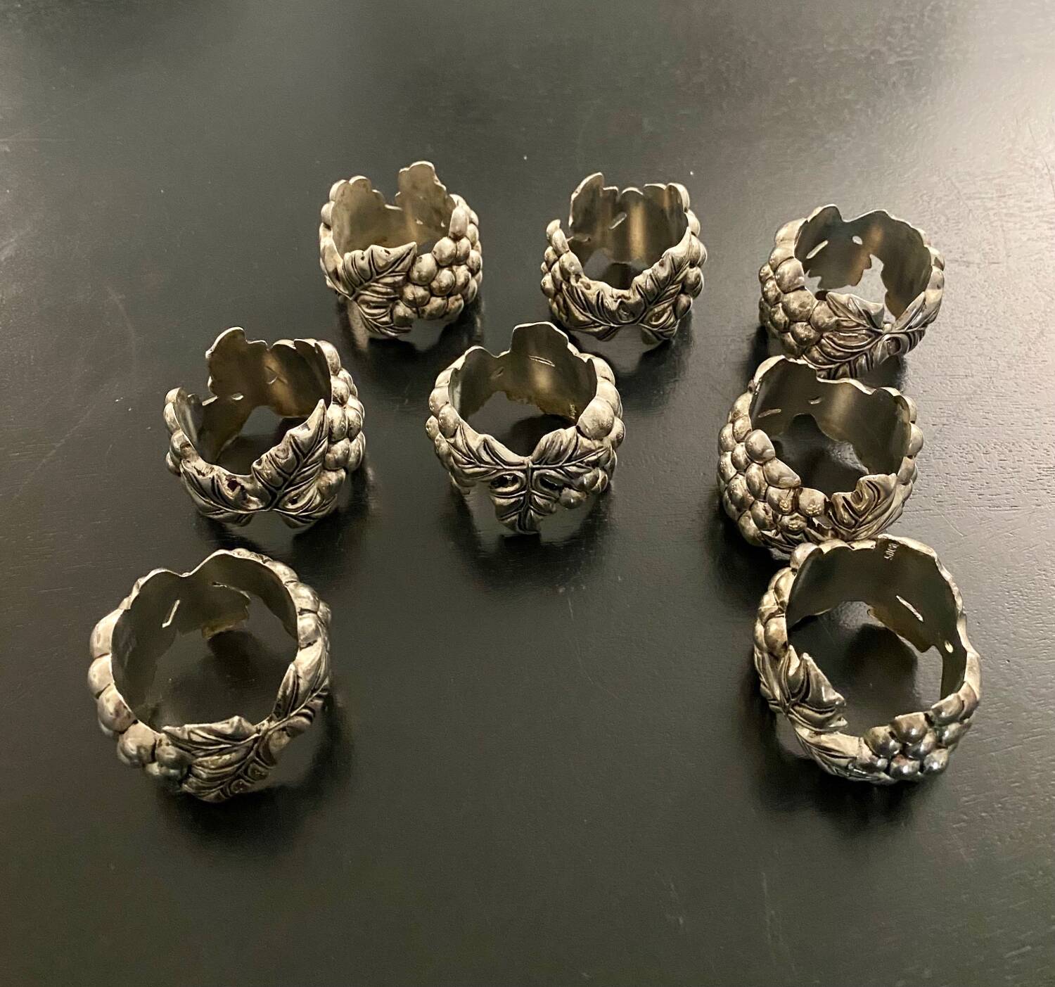 8 Silea France napkin rings grape pattern