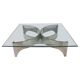 Mid Century Modern Square Center Table, Chrome Metal and Glass Top