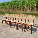 Set 6 vintage Dutch Design chair Mart Stam a2-1 wood rush rustic 1947