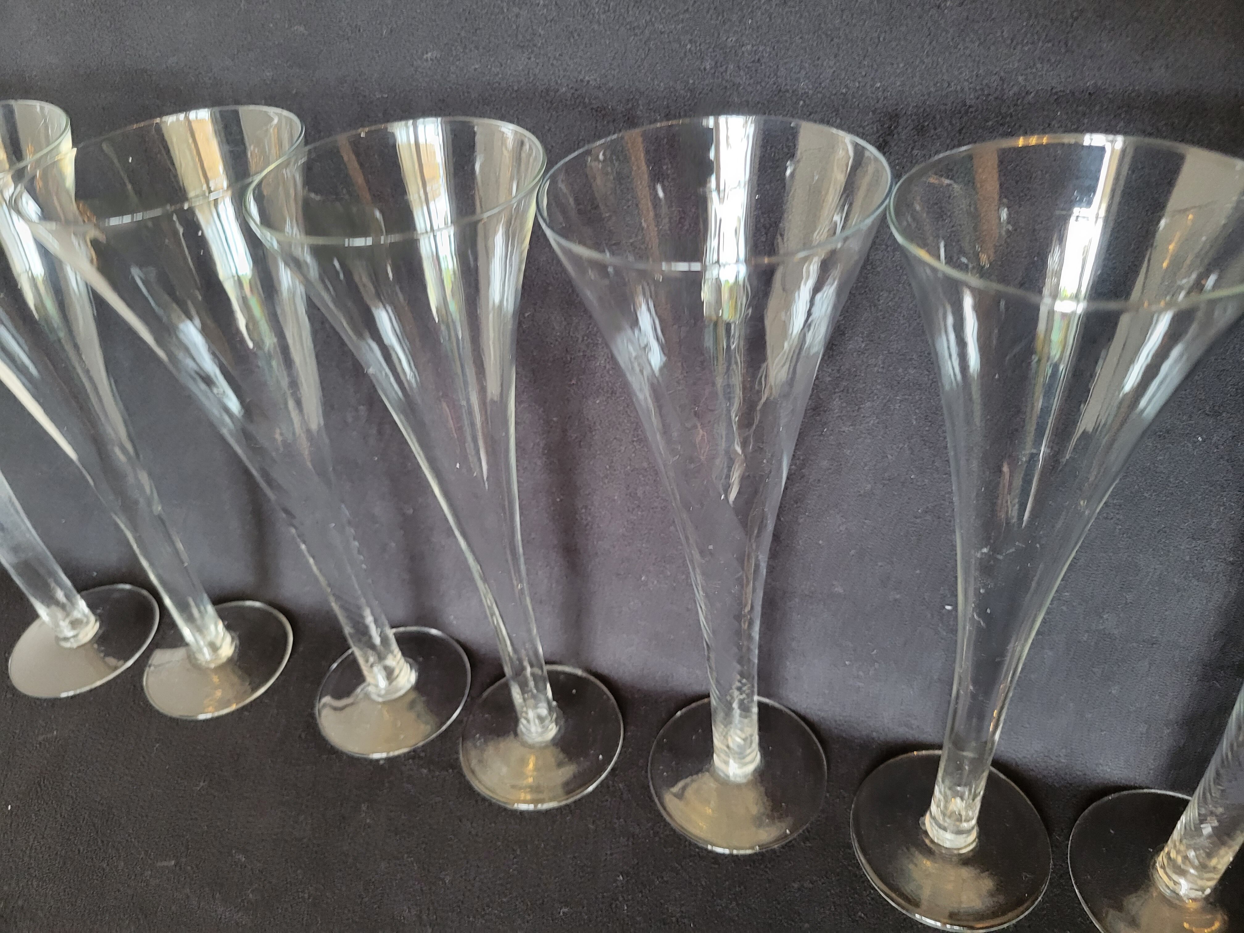 8 old champagne flutes evased blown glass model impossible