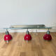 Designer pendant light with 3 red and chrome spots