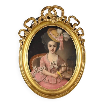 Important Pastel “The Girl with the Canary”, 19th century French school
