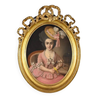 Important Pastel « La Jeune fille au Canari », école française du XIXe