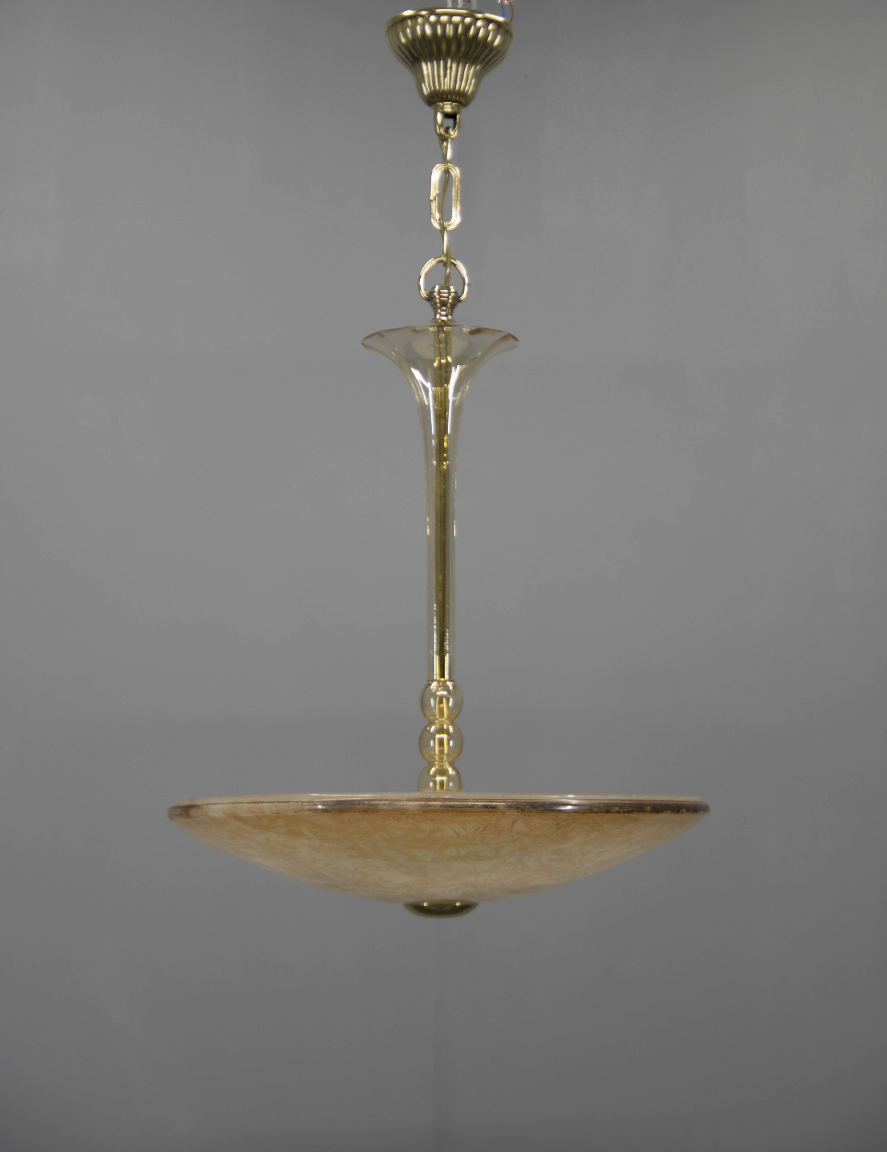 Art Deco Glass Chandelier, Kamenicky Senov, 1930s