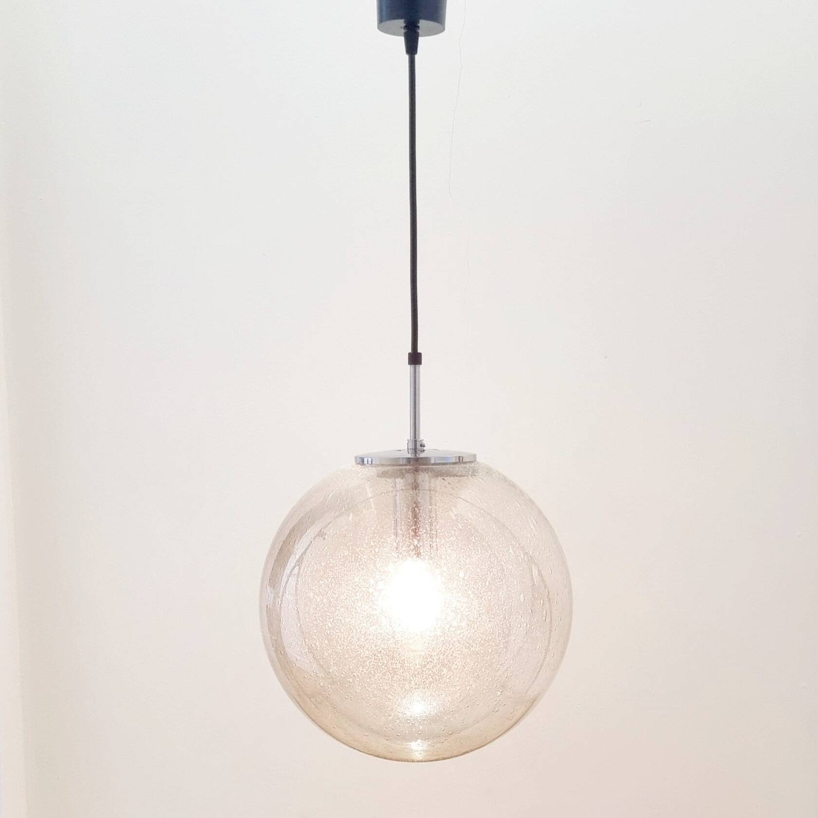 Mid-Century Air-Bubbled Glass 'Globe' Ceiling Light from Limburg, Germany, 1970s