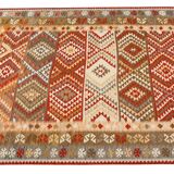 Geometric Kilim Oriental Rug, Wool Rustic Flatwoven Carpet 249x195cm