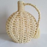Bottle / vase soliflore macramé raffia / vintage plastic