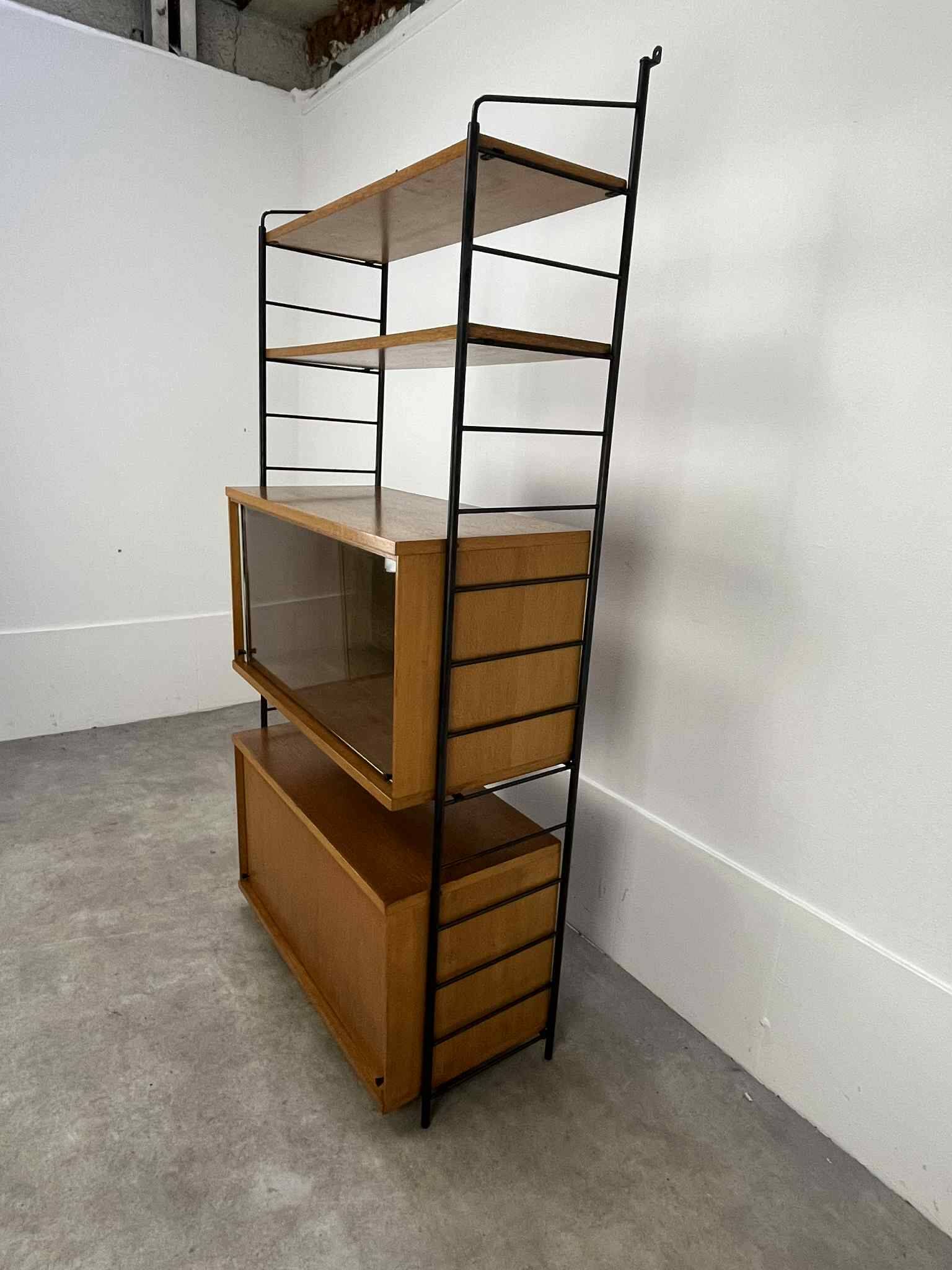 Modular shelf from the 1950s, wood and metal, vintage.