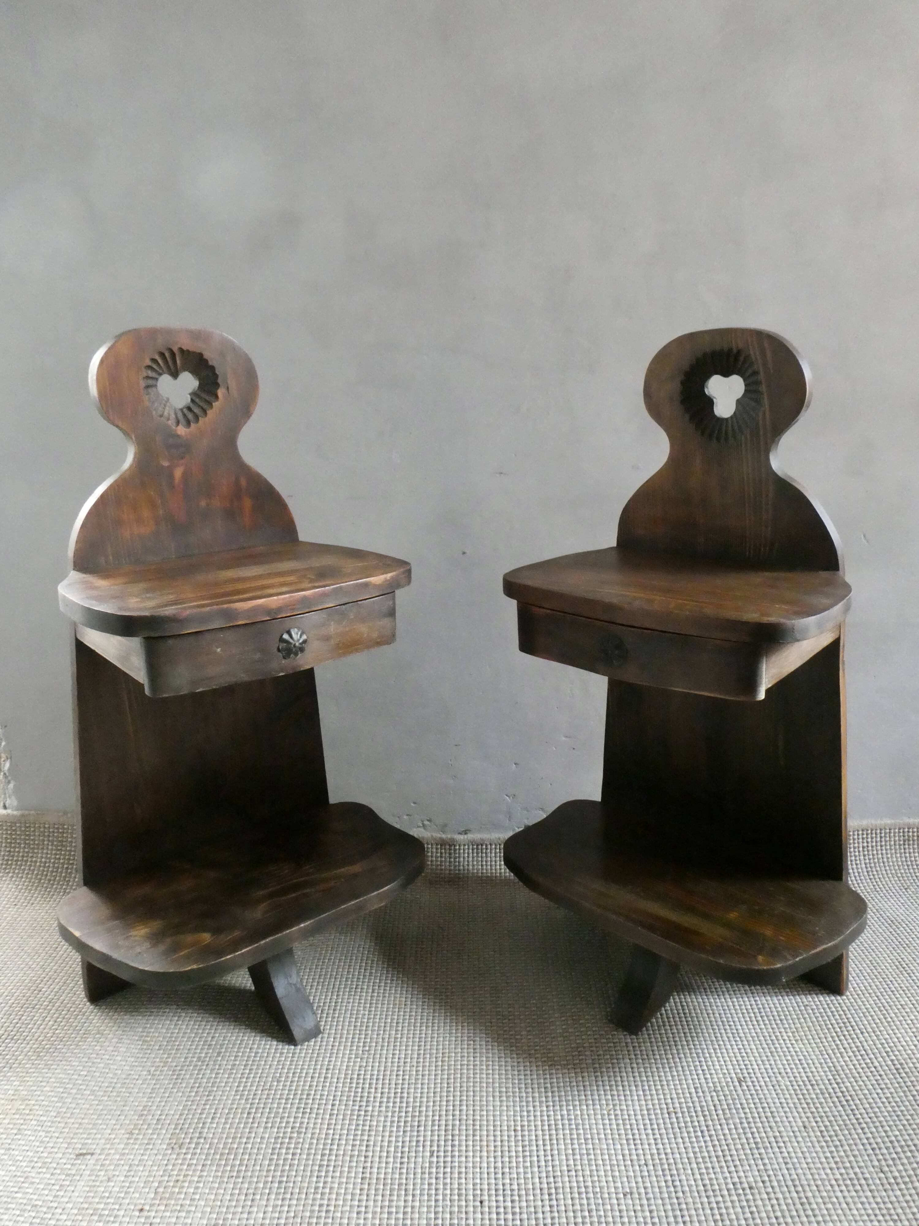 Pair of bedside tables, mountain folk art, circa 1960