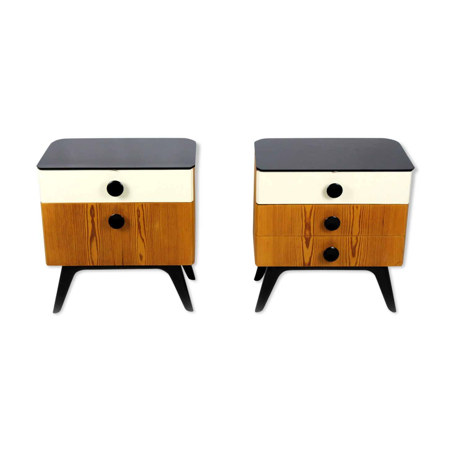 Mid-Century Nightstands with Black Glass Tops from UP Zavody, 1960s, Set of 2