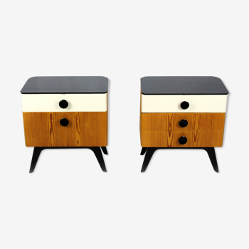 Mid-Century Nightstands with Black Glass Tops from UP Zavody, 1960s, Set of 2