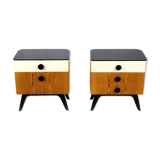 Mid-Century Nightstands with Black Glass Tops from UP Zavody, 1960s, Set of 2