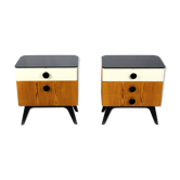 Mid-Century Nightstands with Black Glass Tops from UP Zavody, 1960s, Set of 2