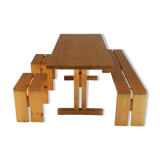 Table, bench and stools Les Arcs by Charlotte Perriand, France, 1960