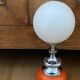 Vintage lamp opaline globe, wood turned orange and chrome 60s 70s