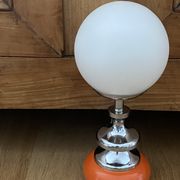 Vintage lamp opaline globe, wood turned orange and chrome 60s 70s