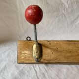 Vintage coat rack - double coat hook - red wooden balls