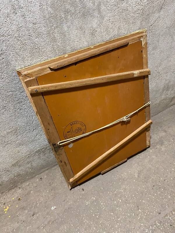 Vintage black and white wooden mirror