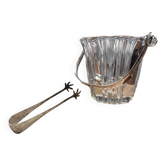 Vintage glass ice bucket with claw tongs & metal base