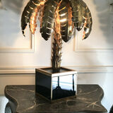 Palm tree table lamp in gilded metal and base in glass plates style year 70