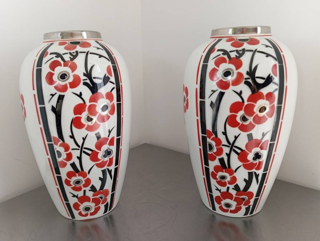Paire de vases art déco faïence moulin des loups 1930