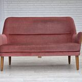 1970s, 2-seater Swedish sofa, pink furniture velour, beech wood.