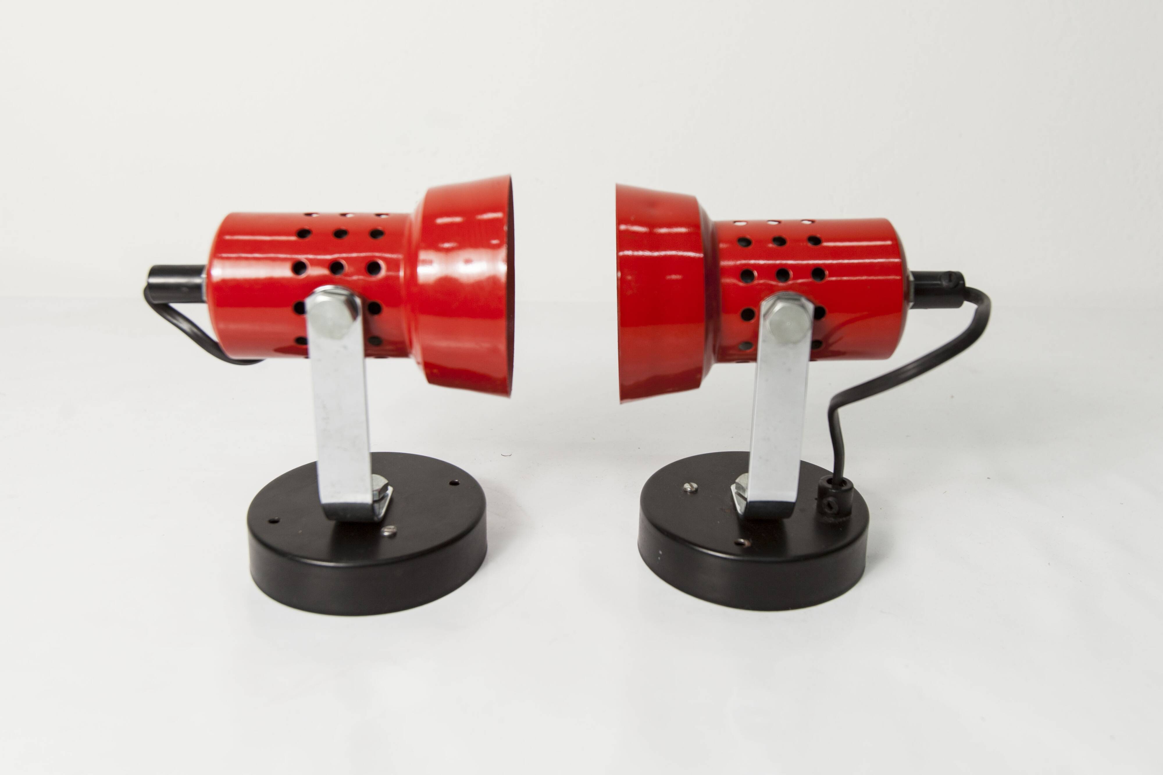 Pair of 1970s red and black wall lights