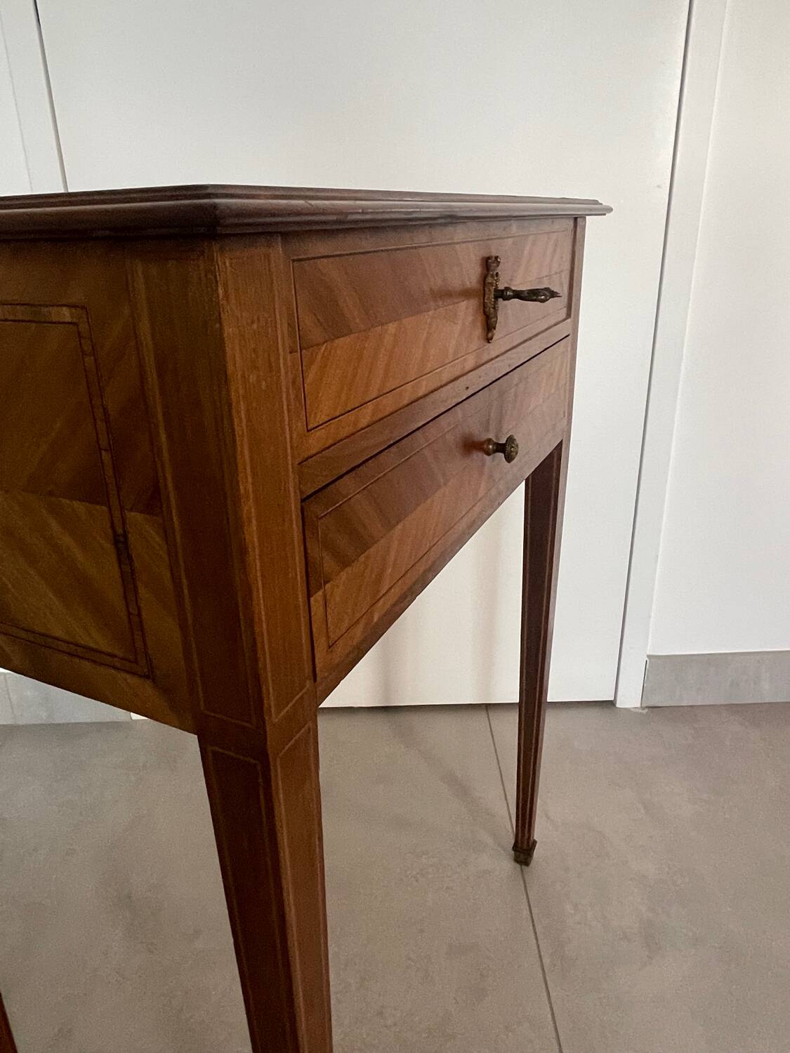 Directoire marquetry console in mahogany