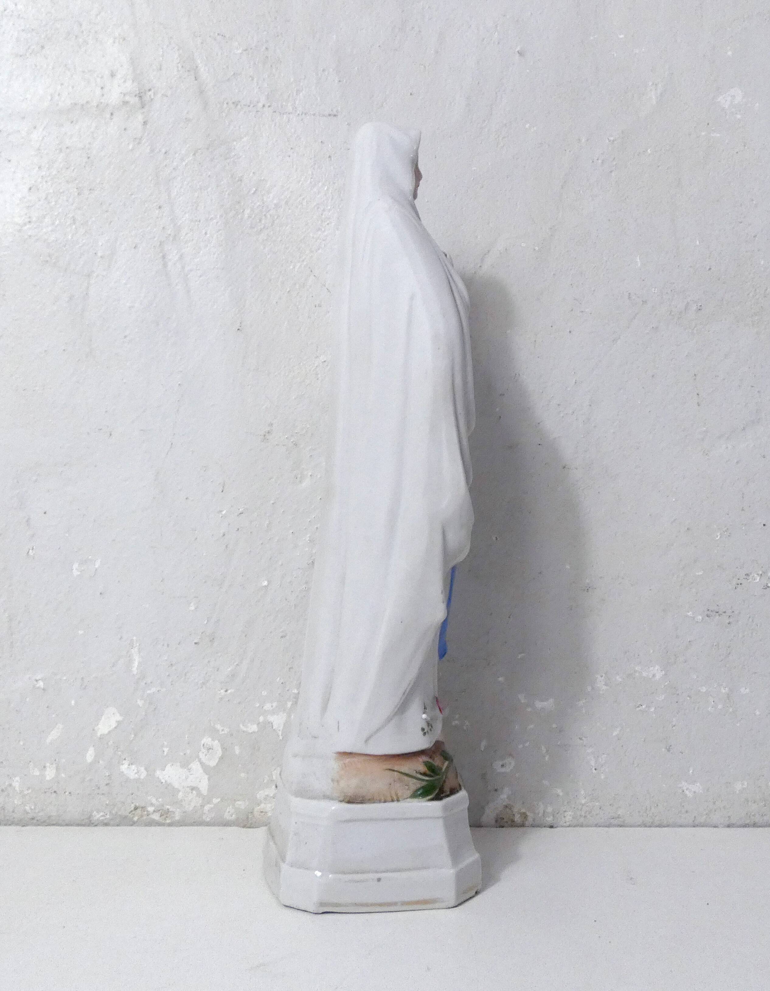 Antique Virgin Mary biscuit statue, 19th century