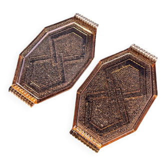 Set of 2 art deco molded glass trays
