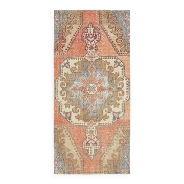 Vintage Turkish Oushak Handmade Wool Cotton Red Runner Rug 99x210