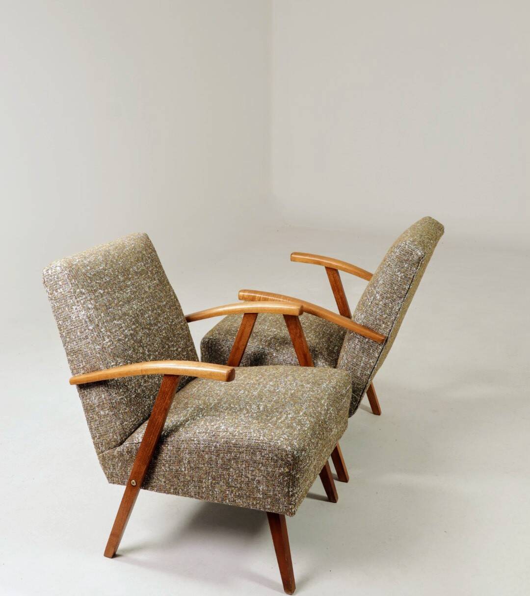 Vintage Lounge Chair Green Pattern Upholstery Refurbished, 1970s.