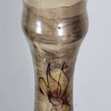 Large La Roue Vallauris ceramic vase, French, beige flower decor, 1975