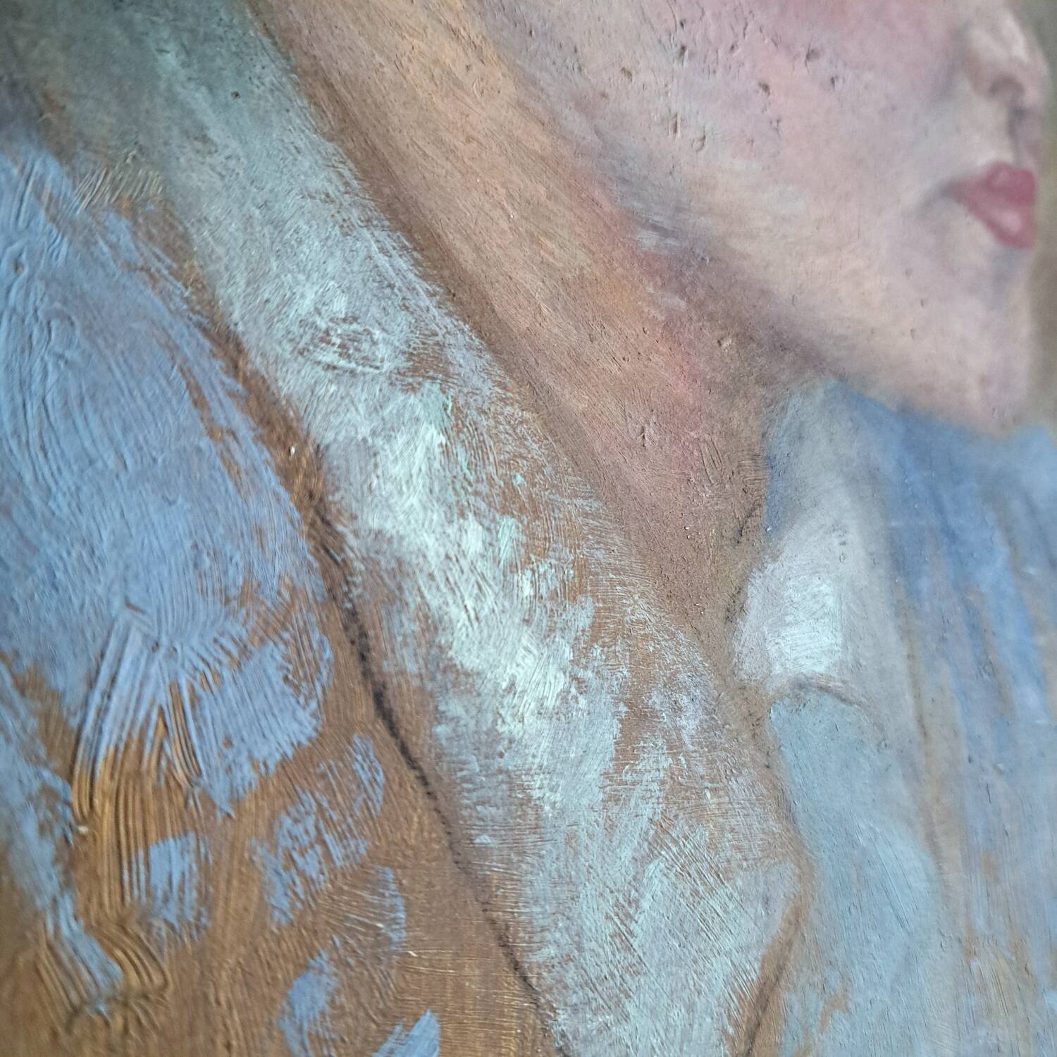 Old painting - Oil on cardboard - portrait of a woman