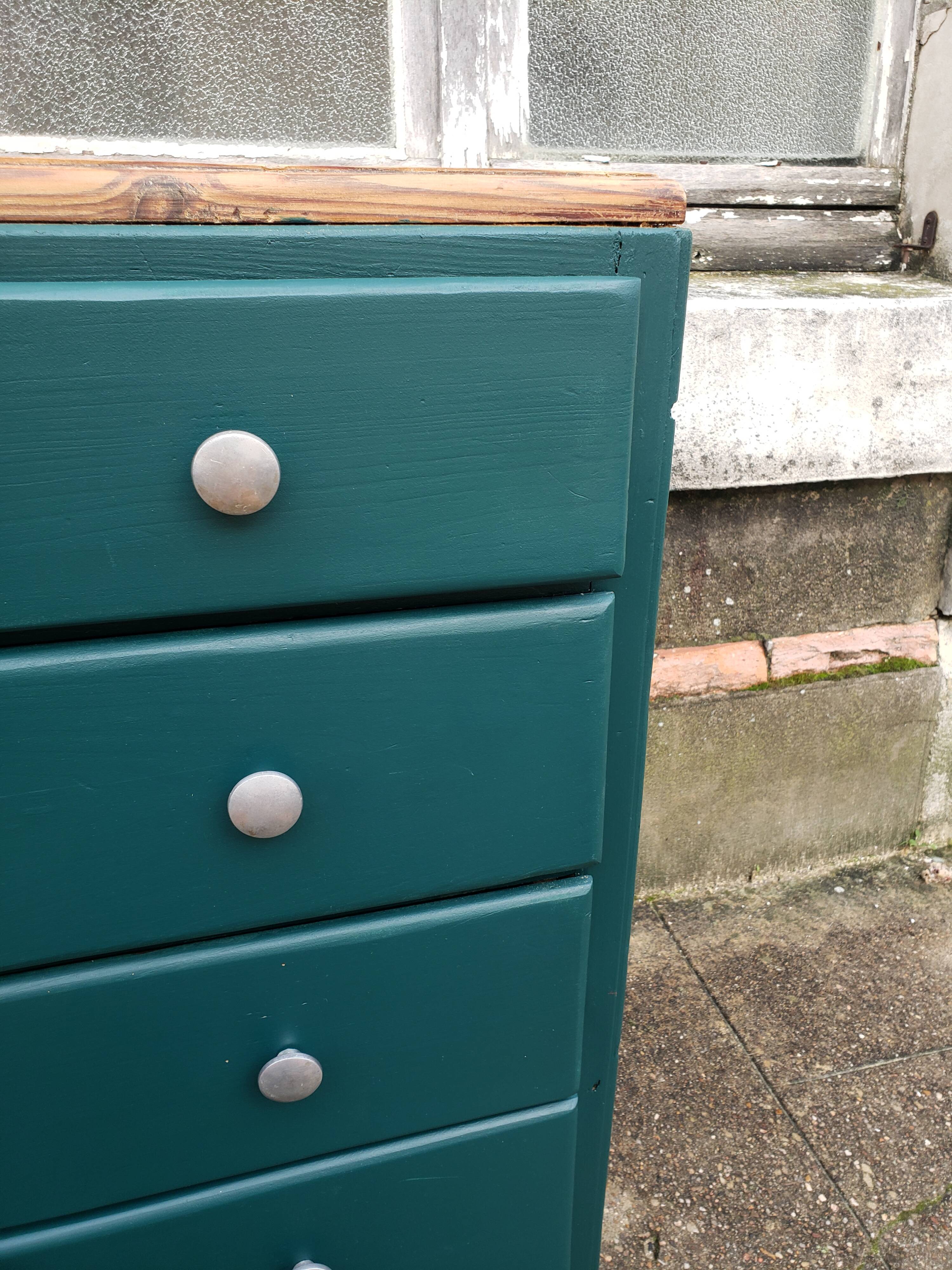 Deep turquoise and wood vintage dresser